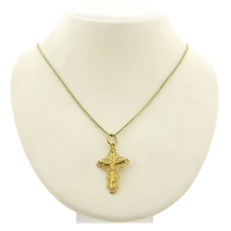 Image 9 of 21 carat antique gold pendant of a cross with a corpus | Filigree technique