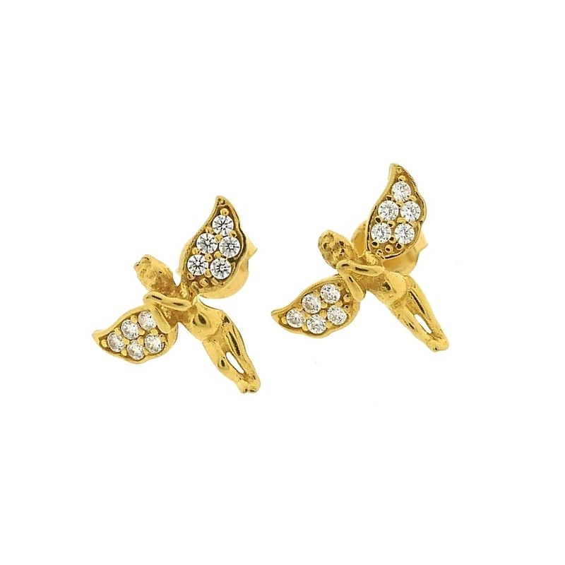 Image 5 of 21 carat gold angel stud earrings with zirconia