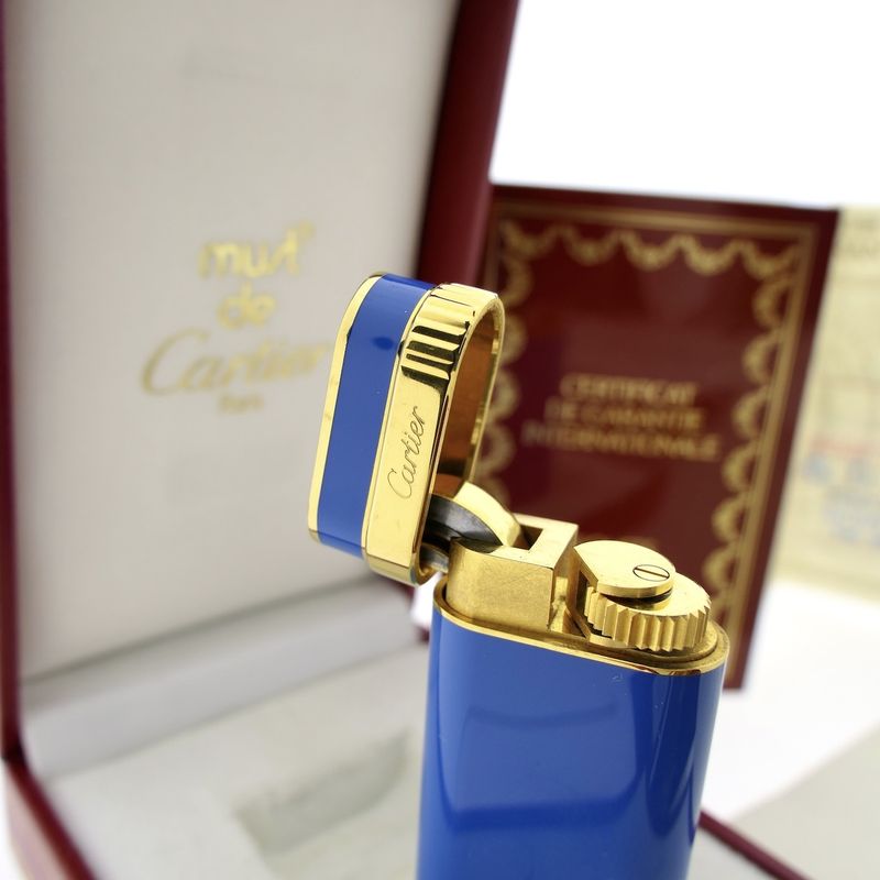 Image 12 of Vintage Cartier 'must de Cartier' Lighter/Briquets - Blue Lacquer - Includes original box and papers