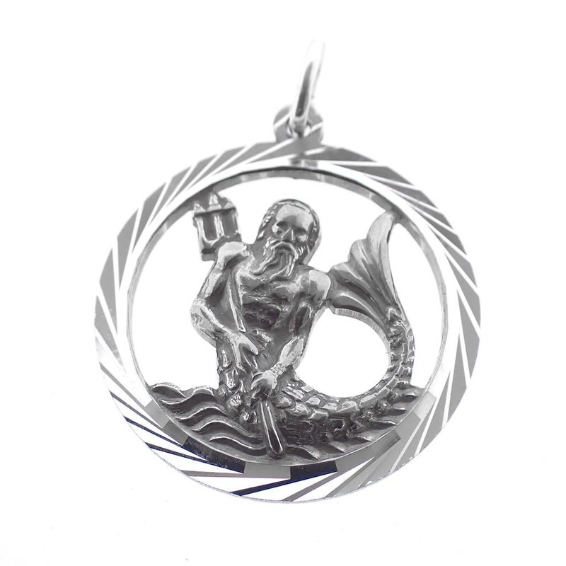 Image 1 of Silver zodiac sign pendant; Aquarius