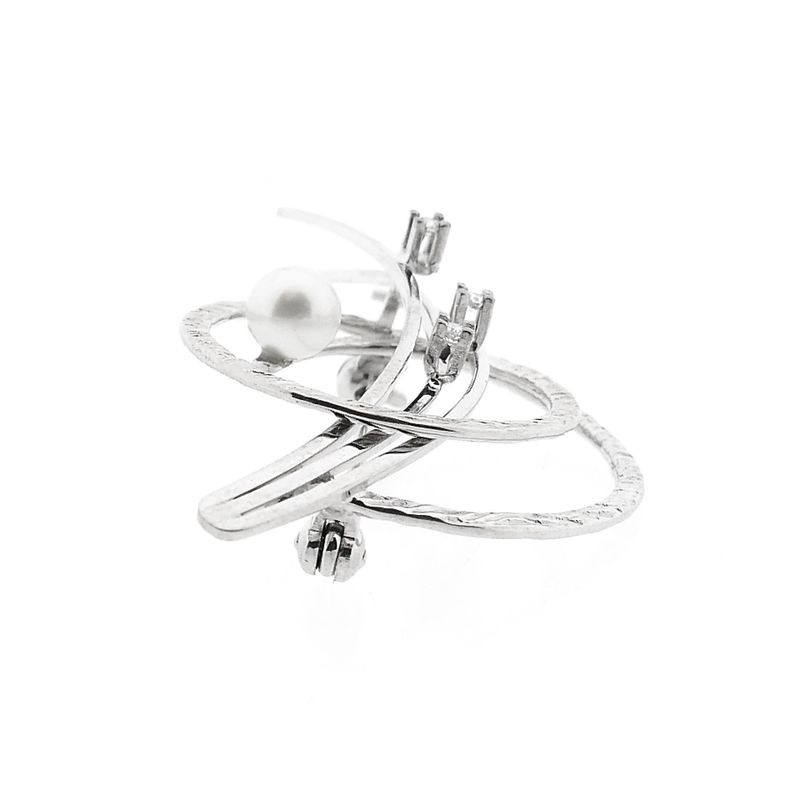 Afbeelding 7 van Witgouden broche gezet met een parel en diamanten; 0,07 ct.