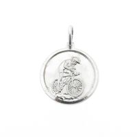 Silver pendant of a man on a racing bike