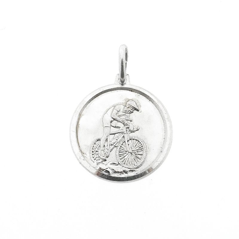 Image 1 of Silver pendant of a man on a racing bike