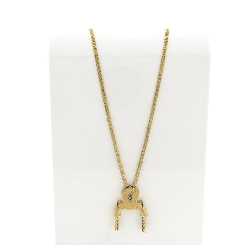 Image 1 of Antique gold sliding chain with tassels and diamond; approx. 0.05 ct.