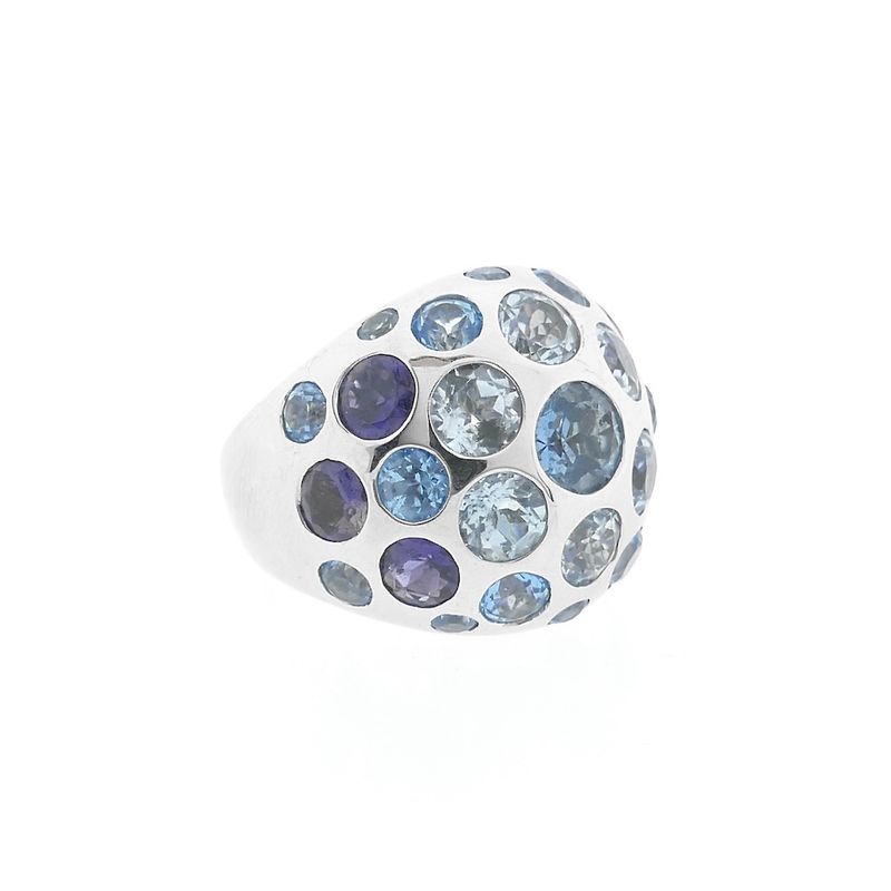 Image 5 of White gold domed ring with aquamarine and amethyst