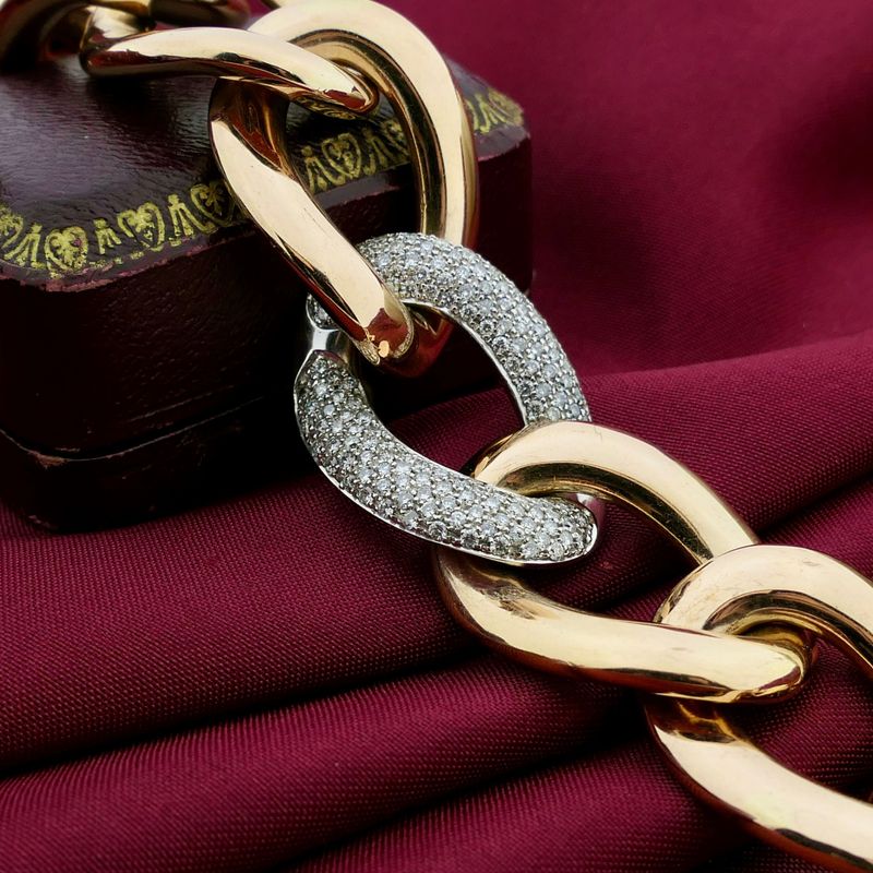 Image 2 of Rose gold gourmet link bracelet with diamonds; 0.72 ct.