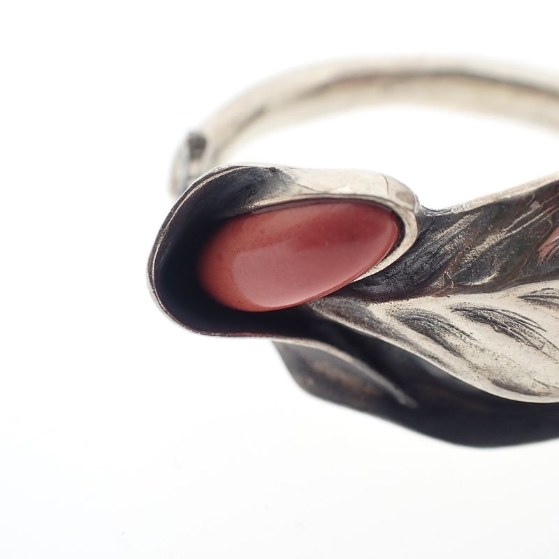 Image 4 of Silver floral fantasy bracelet with blood coral | Ø 54 mm