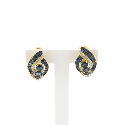 Image 1 of Gold earrings with sapphires and diamonds; 0.20 ct.
