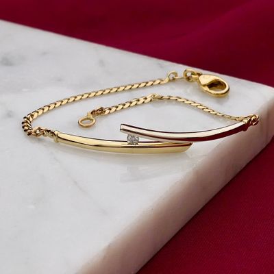 Image 2 of Bicolor Gold Gourmet Link Bracelet with Diamond; 0.05 ct.