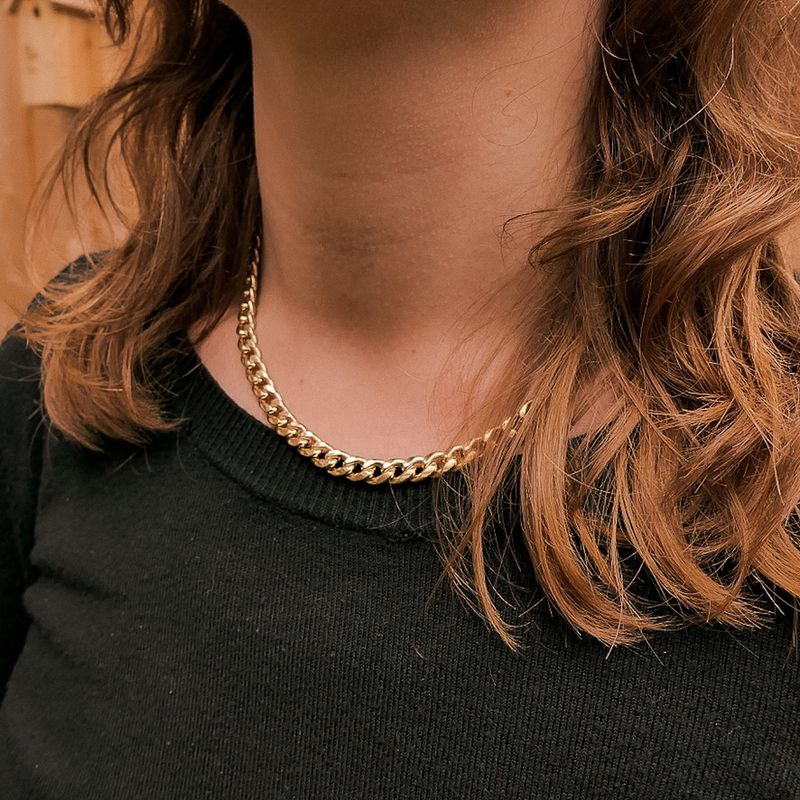 Image 4 of Gold gourmet link necklace with sapphire