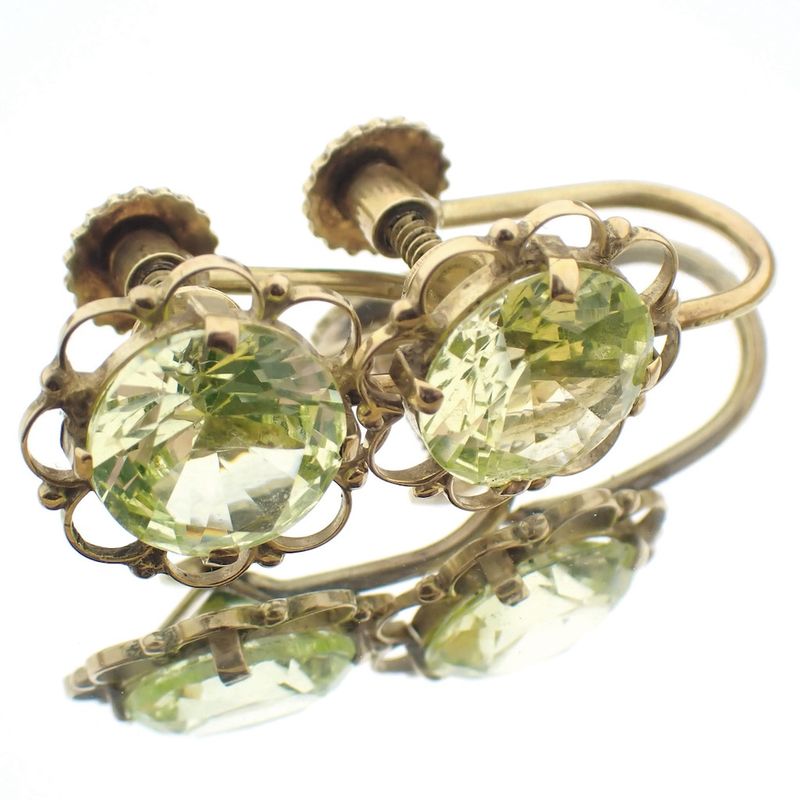 Image 2 of 18K Gold Clip-On Earrings with Green Spinel | Vintage