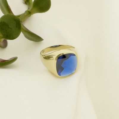 Image 2 of Gold signet ring with synthetic sapphire