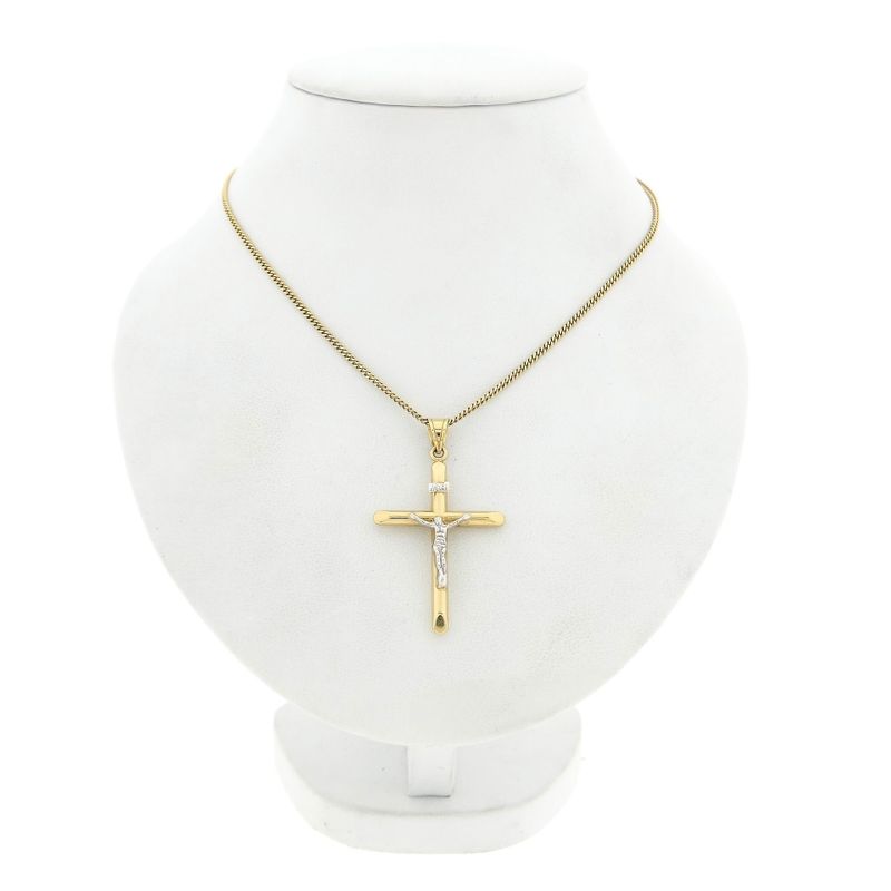 Afbeelding 4 van Bicolor gouden hanger van een kruis met corpus | INRI
