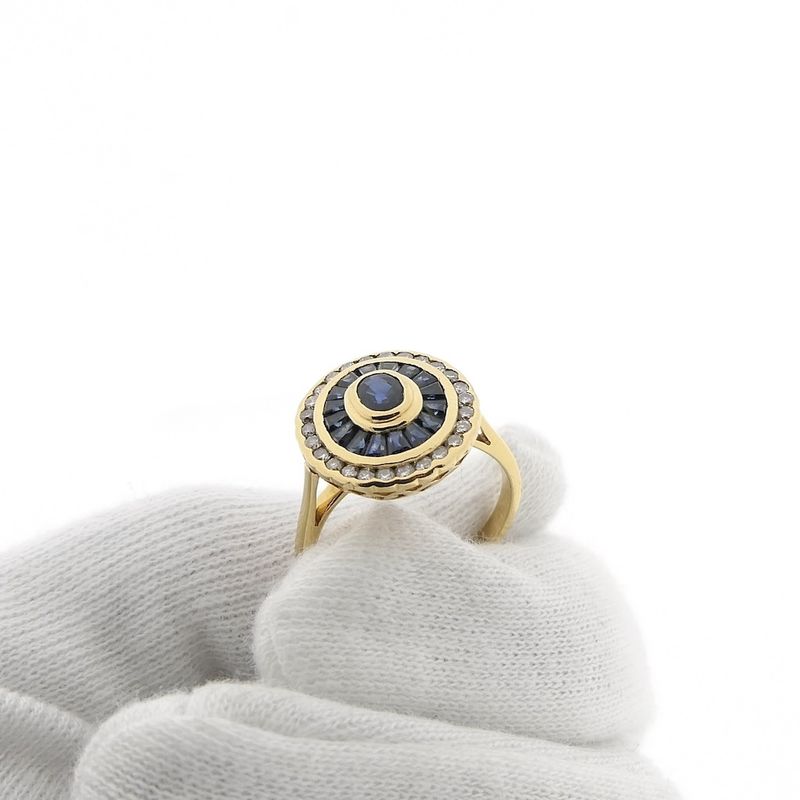 Image 6 of 18-karat gold ring with sapphire and diamond; 0.26 ct. | Art Deco