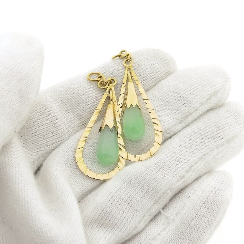 Image 2 of Gold Jade Earrings | Vintage