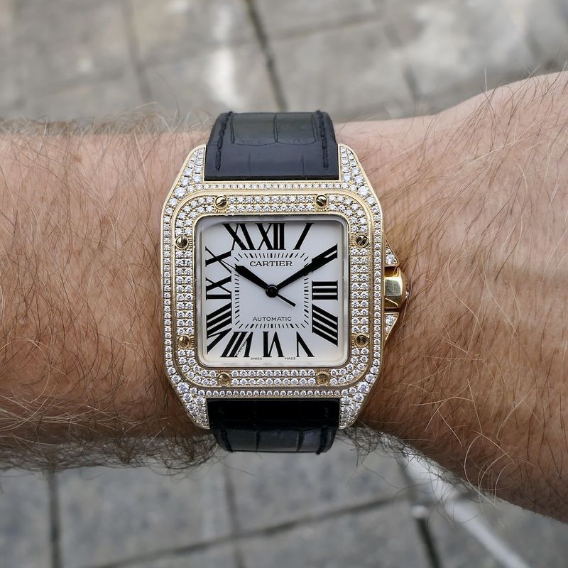 Image 20 of Cartier Santos 100 XL Automatic 2732 - W20071Y1; 18k gold watch with diamond setting