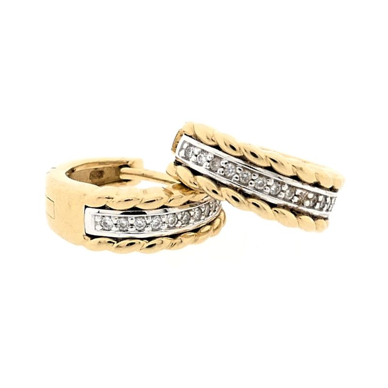 Image 4 of Bicolor gold earrings with diamonds; 0.10 ct.