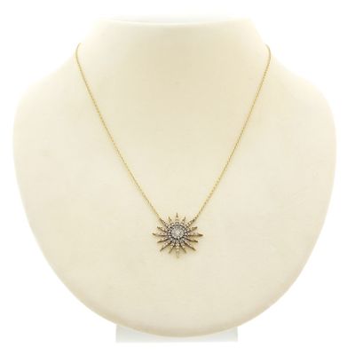 Gold anchor link necklace with fixed pendant; Starlight with zirconia Image 2 of Gold anchor link necklace with fixed pendant; Starlight with zirconia