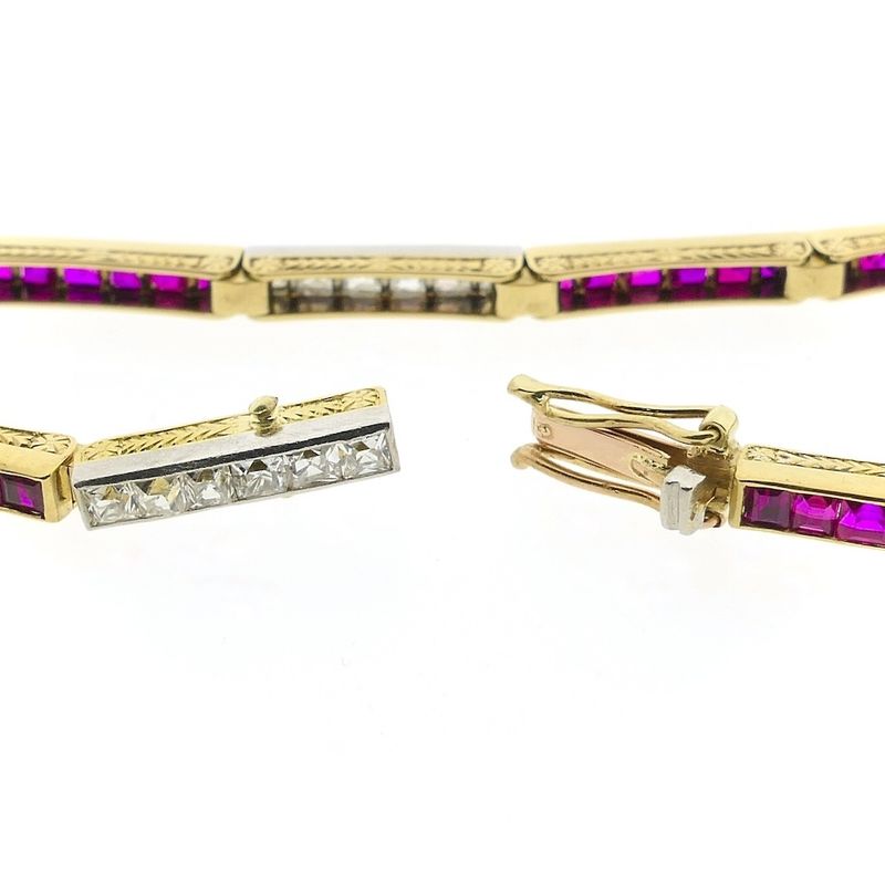 Image 6 of Gold bar link bracelet with rubies and diamonds