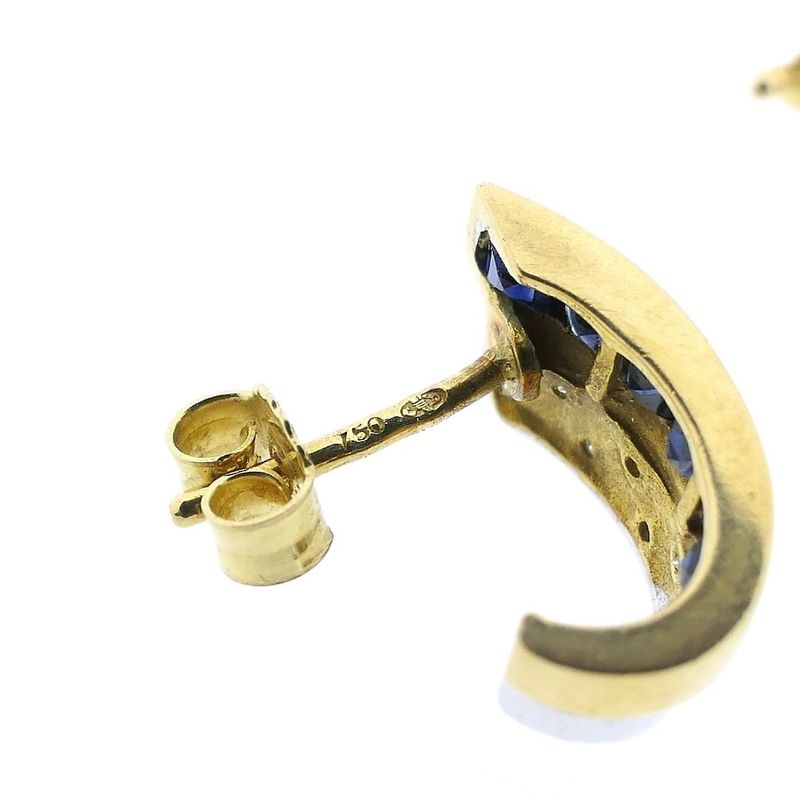 Image 7 of Gold earrings with sapphire and diamonds; 0.07 ct.