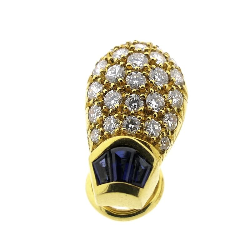 Image 3 of Gold clip-on earrings with sapphires and diamonds; Approx. 1.00 ct.