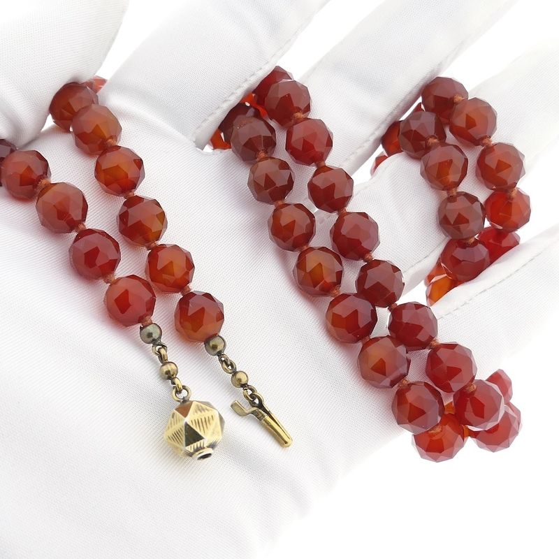 Image 8 of Carnelian bead necklace with gold clasp.