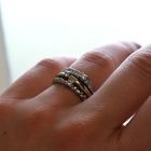 Image 8 of Bicolor Gold and Silver Ring with Zirconia; 14 Karat; Size 18
