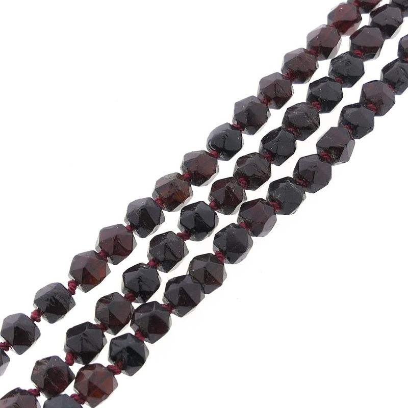 Image 9 of Antique garnet bead necklace with gold decorative clasp.