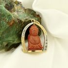 Image 11 of 18-karat two-tone gold Buddhist pendant with blood coral and diamond | approx. 0.08 ct.