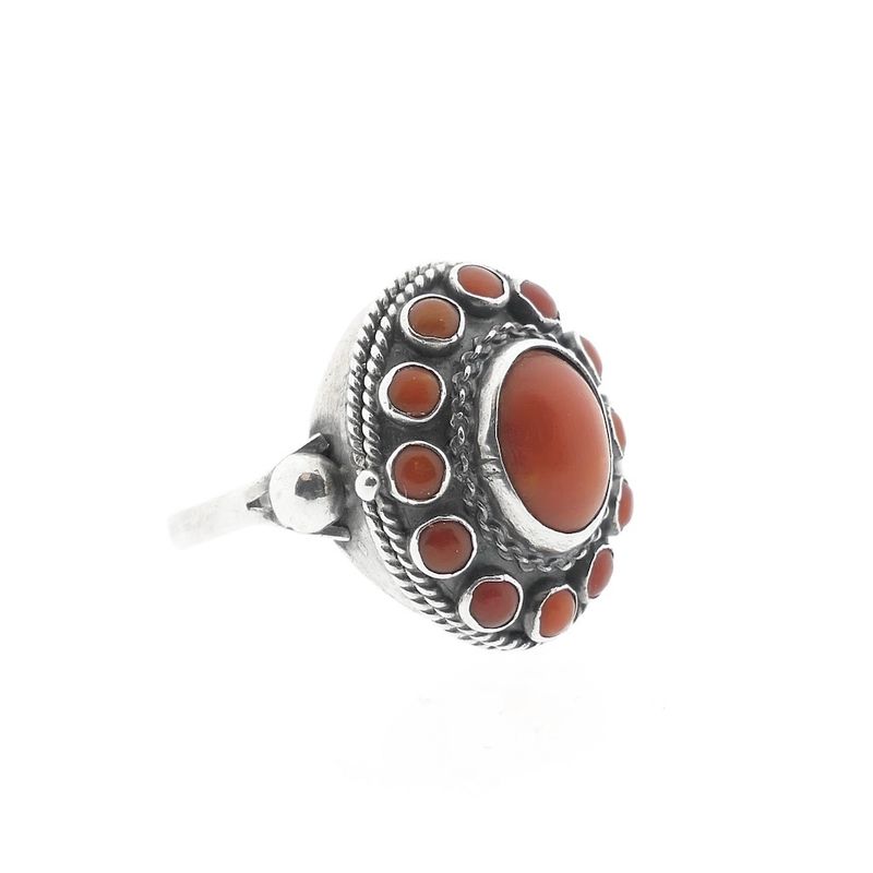 Image 4 of Vintage silver locket ring with blood coral