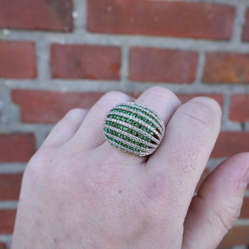 Image 10 of Golden Curved Ring with White and Green Zirconia
