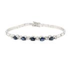 Image 3 of White gold cobra link bracelet with sapphire and diamond; 0.24 ct.