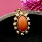 Image 2 of Gold Pendant with Blood Coral and Pearl; 14 Karat
