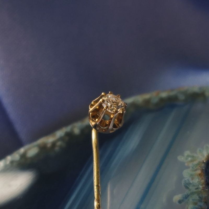 Image 2 of Gold lapel pin, tie pin with rose-cut diamond | 0.14 ct.