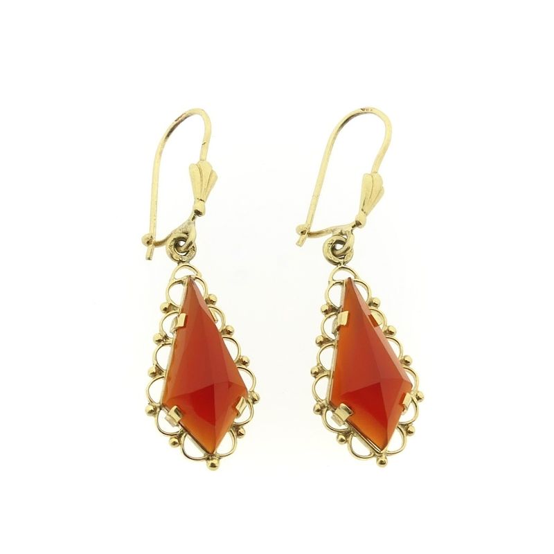 Image 6 of Vintage gold stud earrings with carnelian