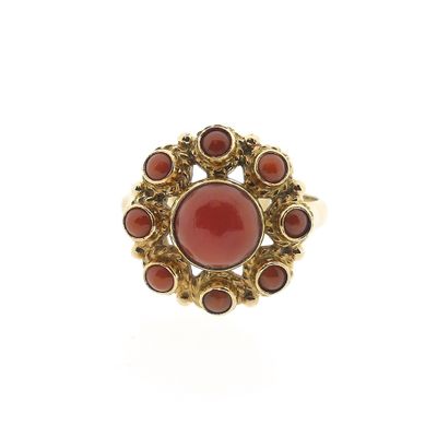 Gold entourage ring with red coral Image 2 of Gold entourage ring with red coral