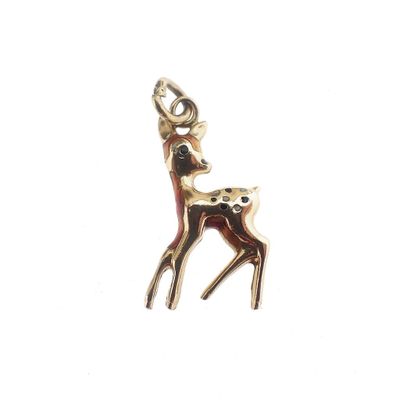 Image 1 of 18K Gold Pendant of a Young Deer with Enamel