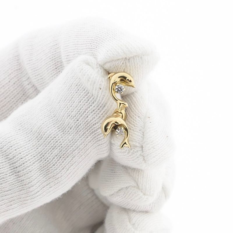 Image 12 of Gold Dolphin Earrings with Zirconia