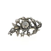 Silver Art Nouveau brooch set with rose-cut diamonds