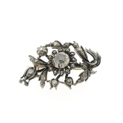 Image 1 of Silver Art Nouveau brooch set with rose-cut diamonds