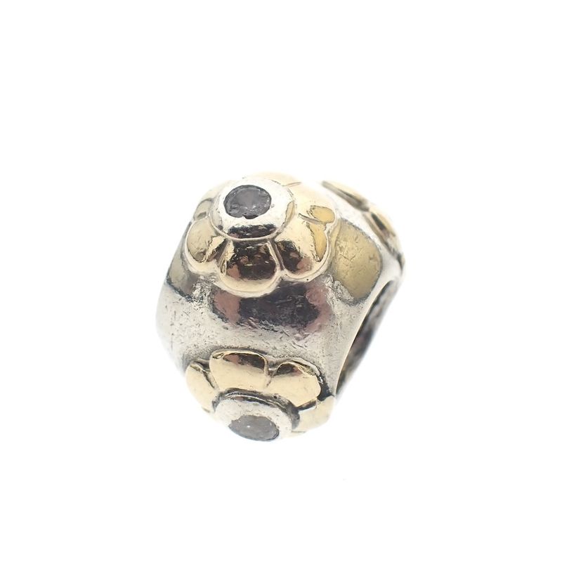 Image 4 of Pandora charm; Silver with gold; Raised Flowers