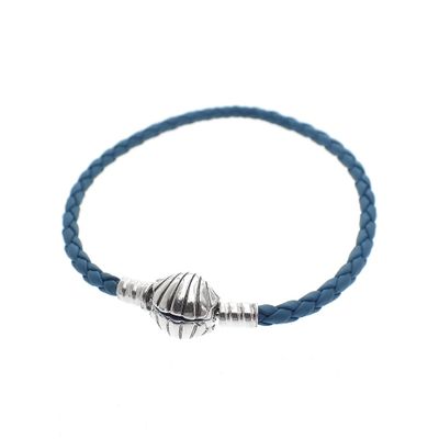 Image 1 of Pandora Moments turquoise braided leather bracelet with shell clasp; Silver; | 20 cm