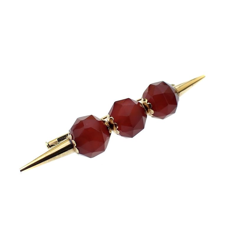 Image 3 of Vintage gold brooch with carnelian