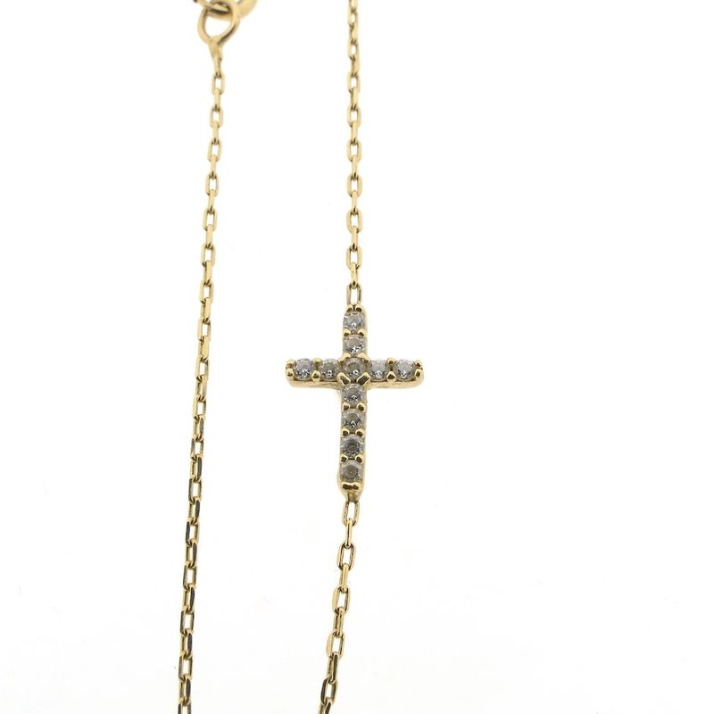 Image 3 of Gold thin anchor link bracelet; Cross with zirconia | 18.5 cm