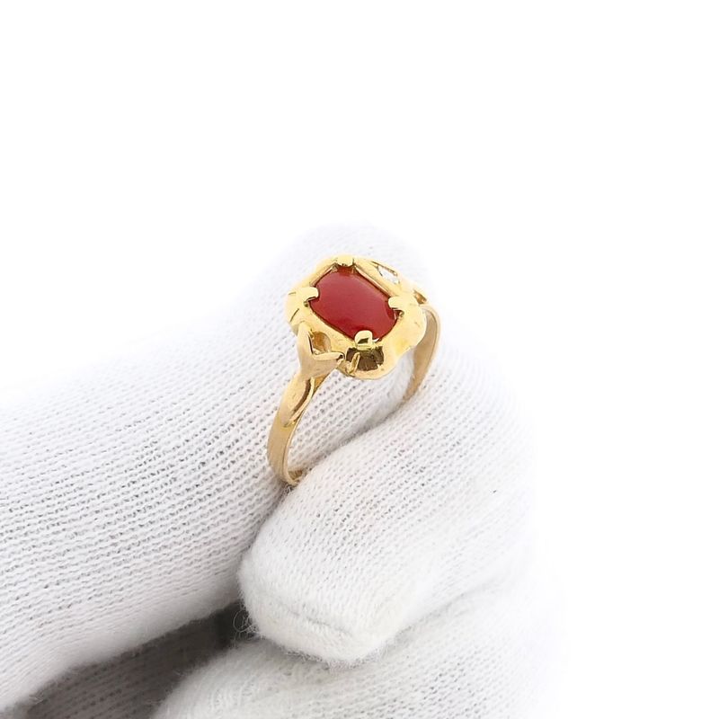 Afbeelding 9 van 18 Krt. antiek gouden ring met bloedkoraal