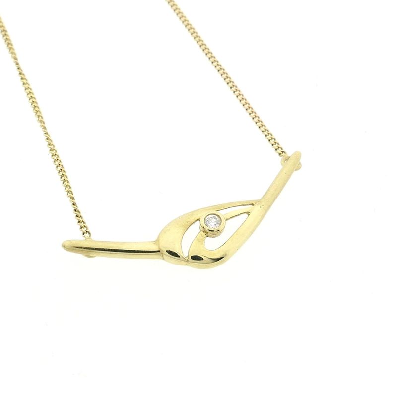 Afbeelding 4 van Gouden gourmetschakel ketting met vaste hanger en zirconia | 43 cm