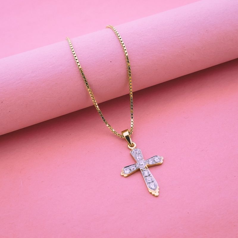Image 2 of Gold cross pendant with zirconia