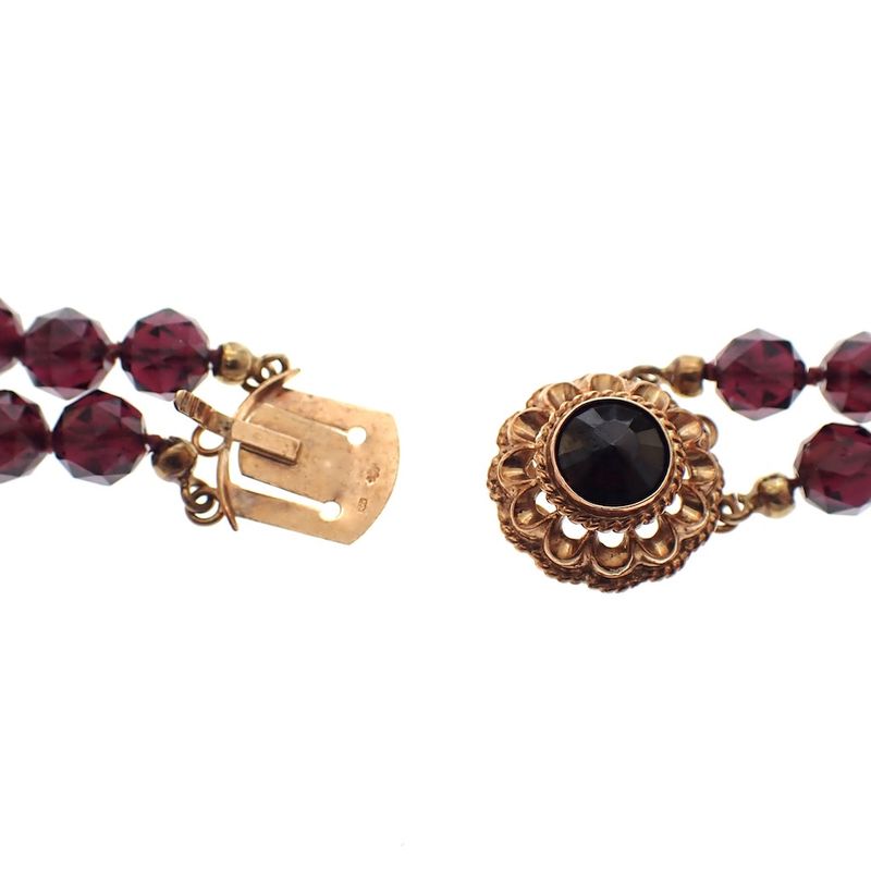Image 3 of Long garnet bead necklace with a gold clasp; Antique | 77 cm