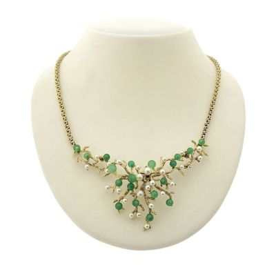 Image 1 of Gold necklace with pearl and Imperial jade | 42 cm