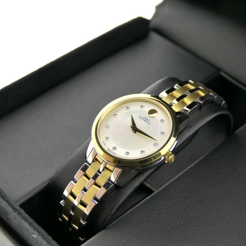 Image 18 of Movado 1881; Automatic two-tone women's watch with MOP and diamond dial; 0607489